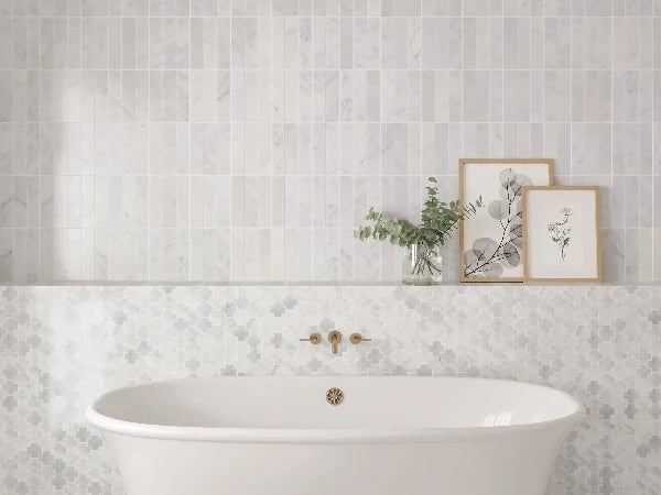 Renoir Oriental White Honed Marble Cross Mosaic