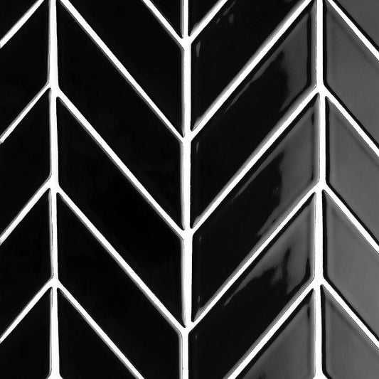 Black Glossy Chevron Ceramic Tile 2" x 6"