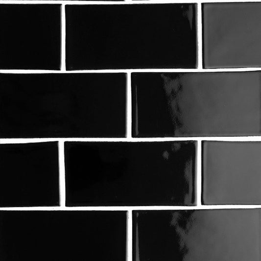 Black Glossy Subway Ceramic Tile 3" x 6"
