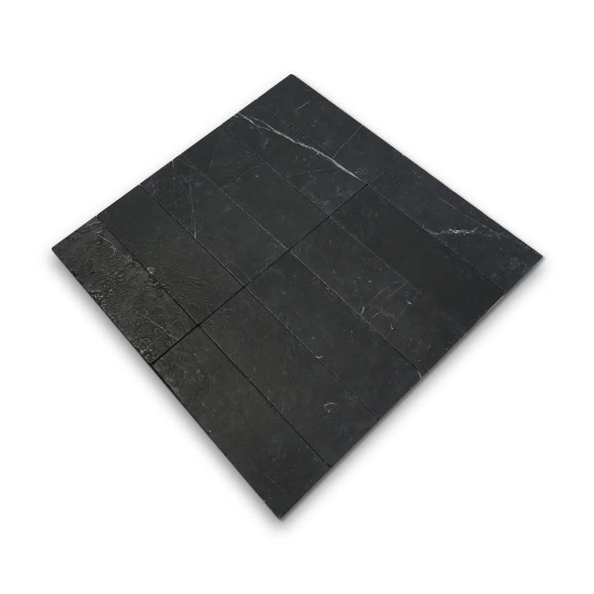 Pietra Collection in Absolute Black Tumbled Marble Tile 4" x 12"