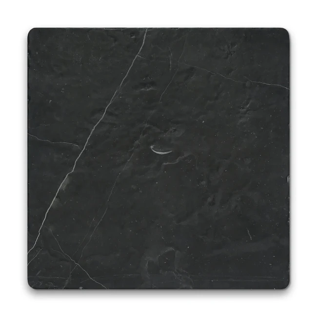 Pietra Collection in Absolute Black Tumbled Marble Tile 12" x 12"