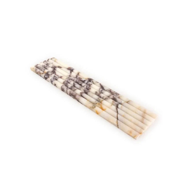 Marble fluted tile in burgundy veining