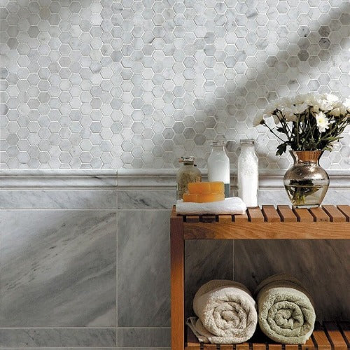 Alva Honed Hexagon Marble Mosaic