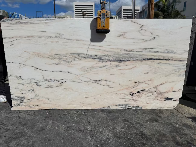 white marble slab with pink and grey veining