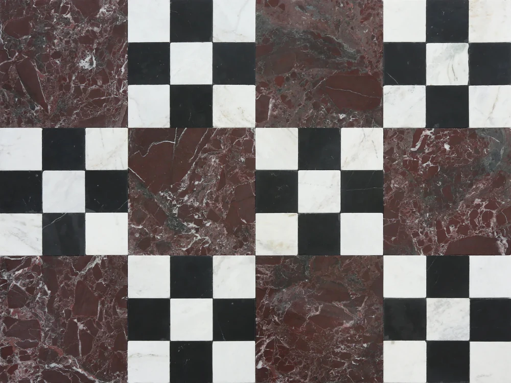 burgundy-black-white-checkerboard-tile