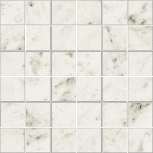 Bianco Carrara Polished Marble Look Porcelain Mosaic Tile 2" x 2"