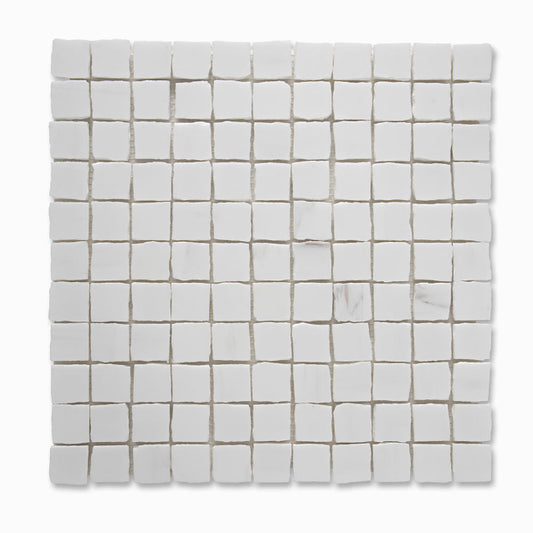 Piazza Polished Marble Mosaic in Blanco Nieve 1" x 1"
