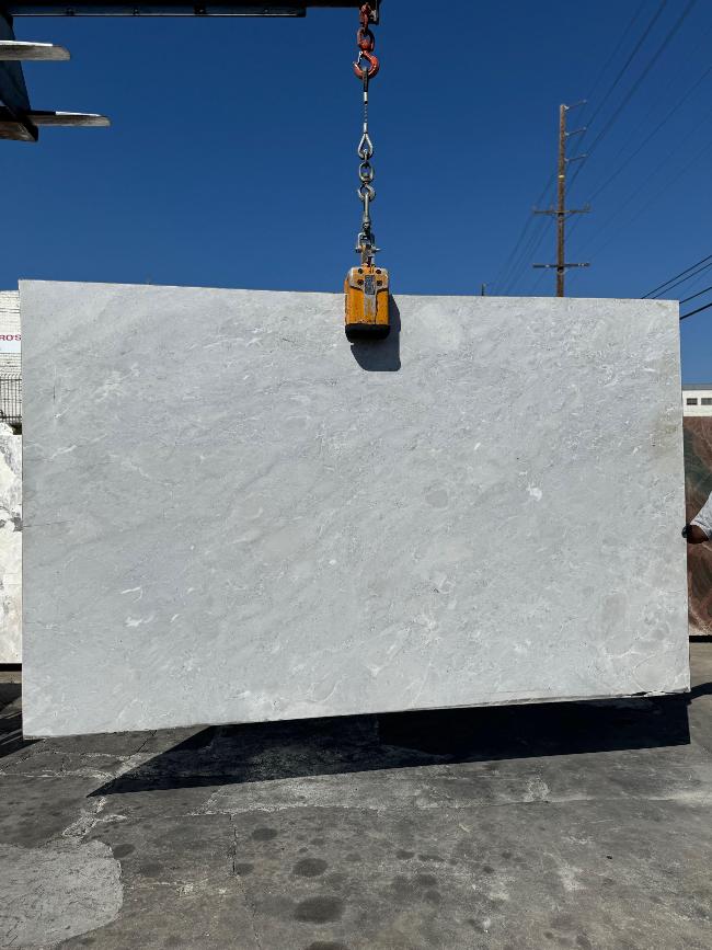 Blanco Quartzite slab polished white stone with subtle veining, in stock at Los Angeles slab yard