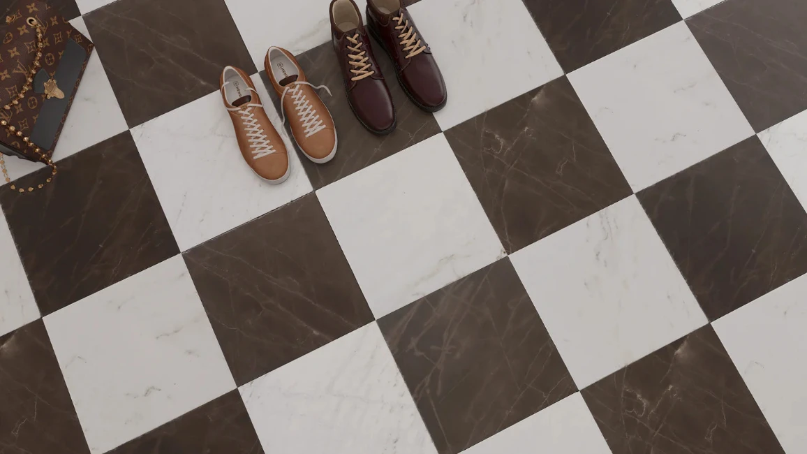 Pietra Collection in Caffe Notte Tumbled Marble Tile 12" x 12"