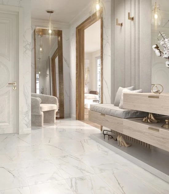 Artistic Tile Calacatta Caldia Marble Field Tile Honed 12" X 24 X 3/8" Stone Aris Edge