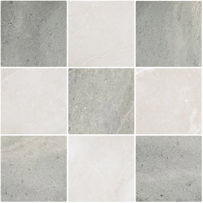 Closeup of Green and Beige Checkerboard Tiles in Marble