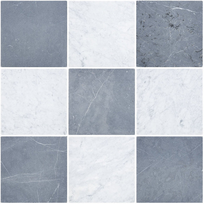 Closeup of Black & White Checkerboard Tiles in Marble