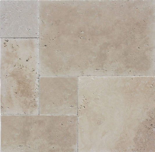 Cream Travertine French Pattern Marble Tumbled Paver 3cm