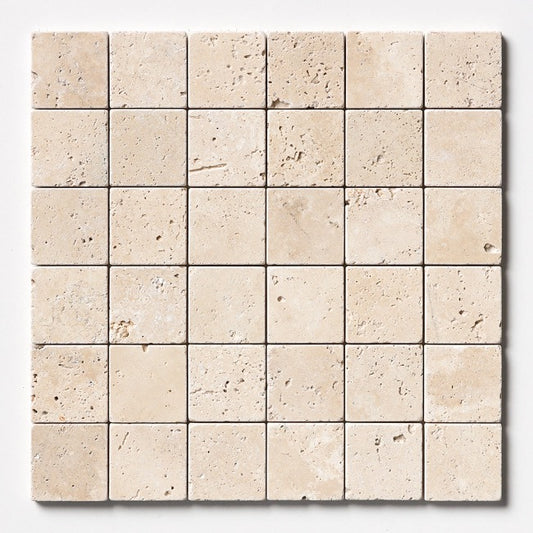 Cream Travertine Tumbled Mosaic 2" x 2"