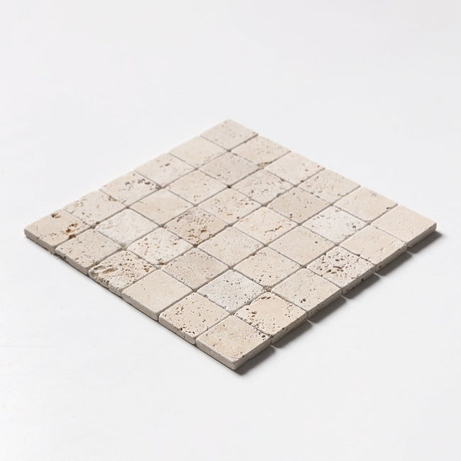Cream Travertine Tumbled Mosaic 2" x 2"