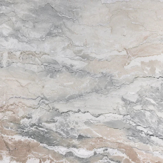 Honed Dolce Vita golden beige dolomite slab with soft grey and dark charcoal veins