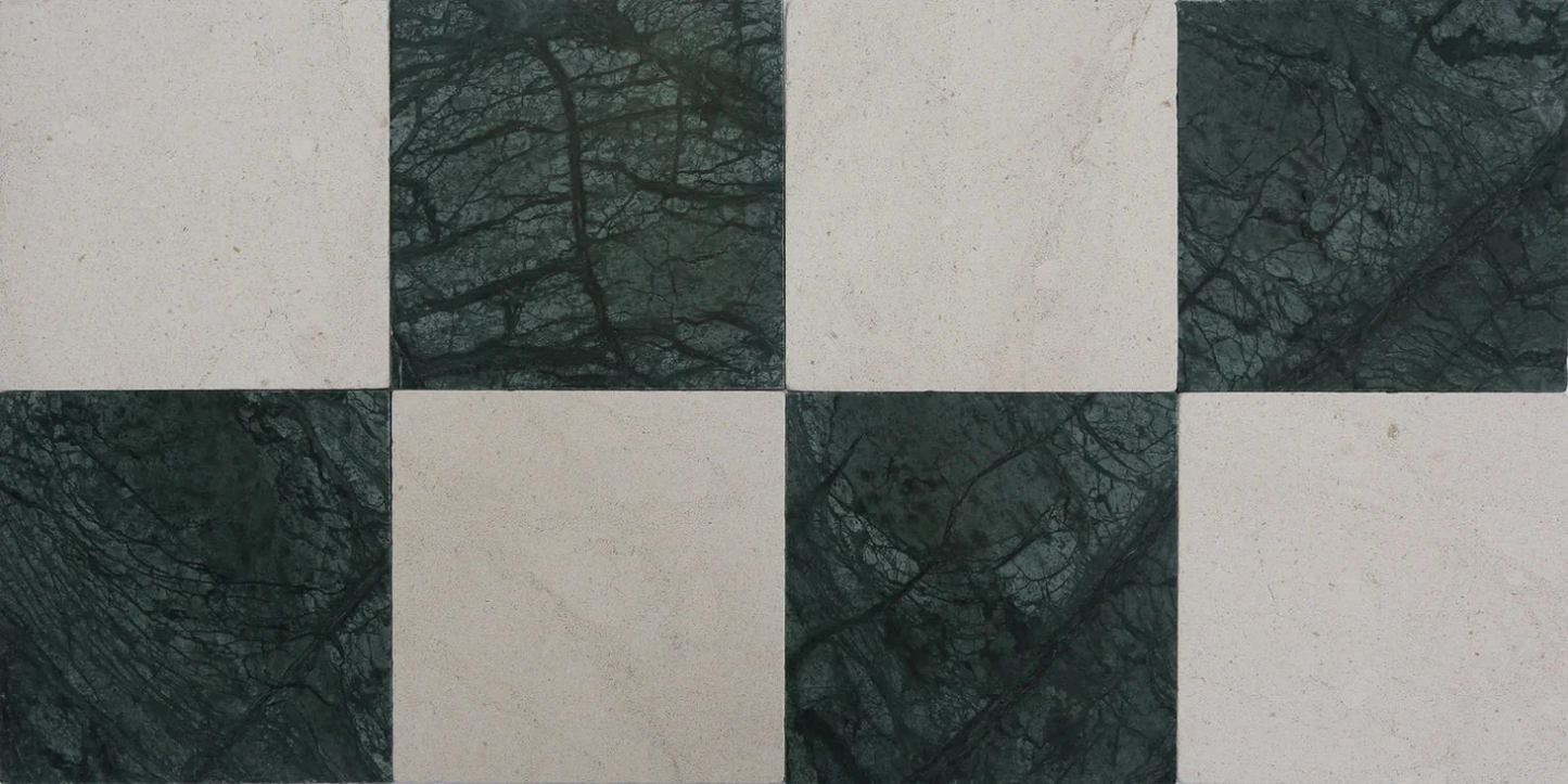 Pietra Collection in Empress Green Tumbled Marble Tile 12" x 12"