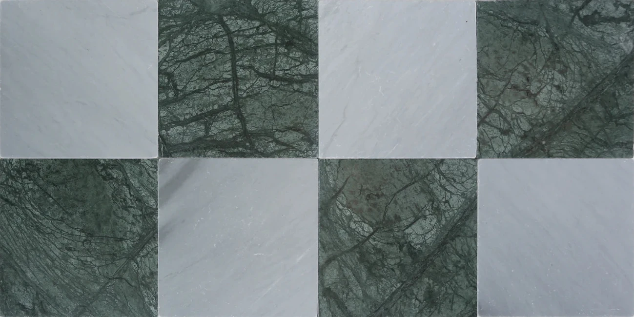 Pietra Collection in Empress Green Tumbled Marble Tile 12" x 12"