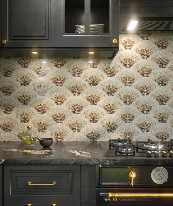 Artistic Tile Fan Club Cream Ombre With Brass Mosaic