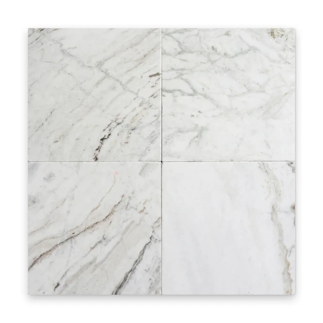 Pietra Collection in Fior di Bianca Tumbled Marble Tile 12" x 12"