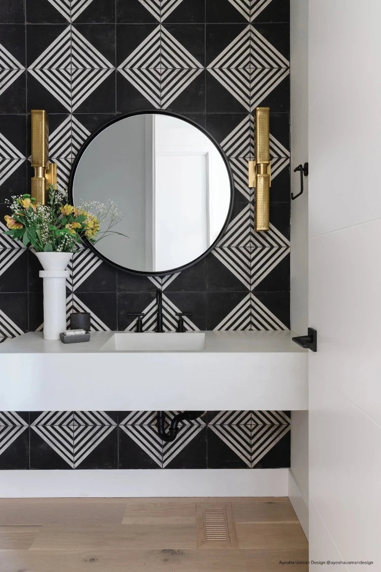Florence 9" x 9" Decorative Tile in Black Matte