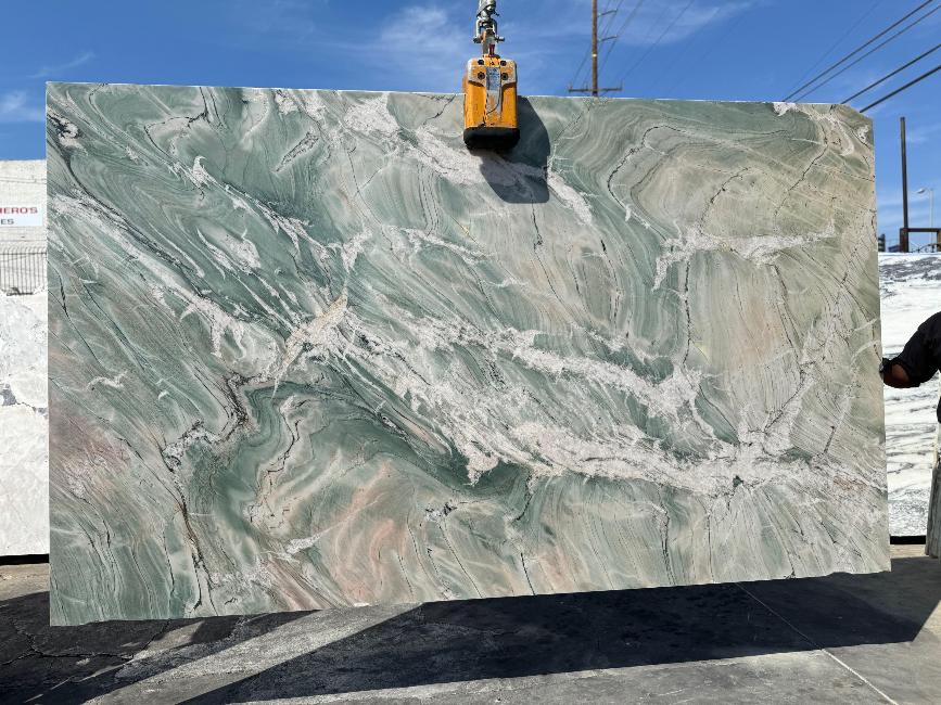 Forest Green quartzite slab polished finish with deep green color, available at Los Angeles slab yard