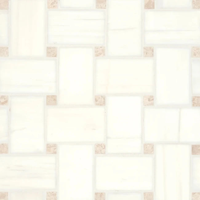 Brentwood Basketweave Honed Stone Mosaic in Harvest White