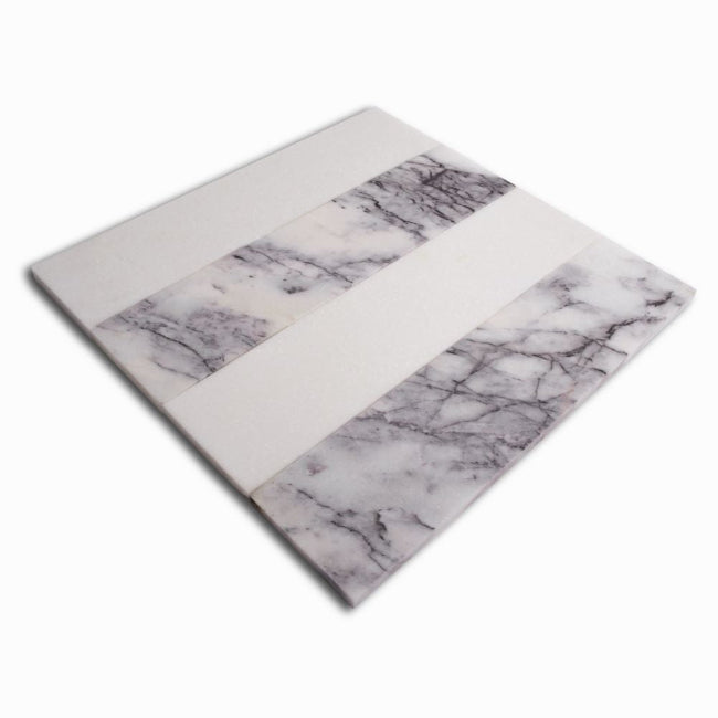 Strata Striped Marble Mosaic in Lilac & Thassos 3" x 12"