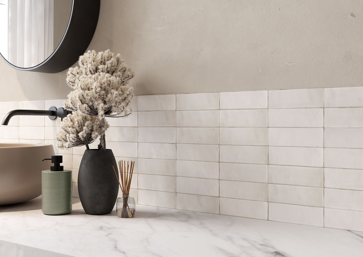 Moroccan Brick Tile in Blanc 2" x 6"
