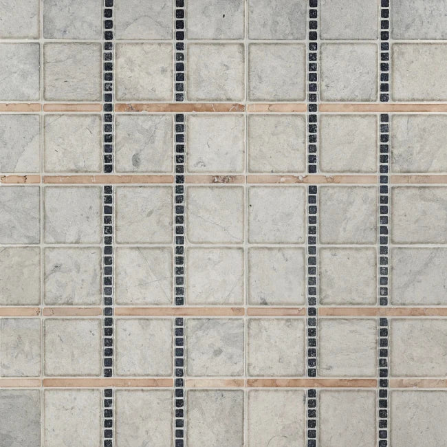 Artistic Tile Double Check Pink Mosaic Tumbled Stone