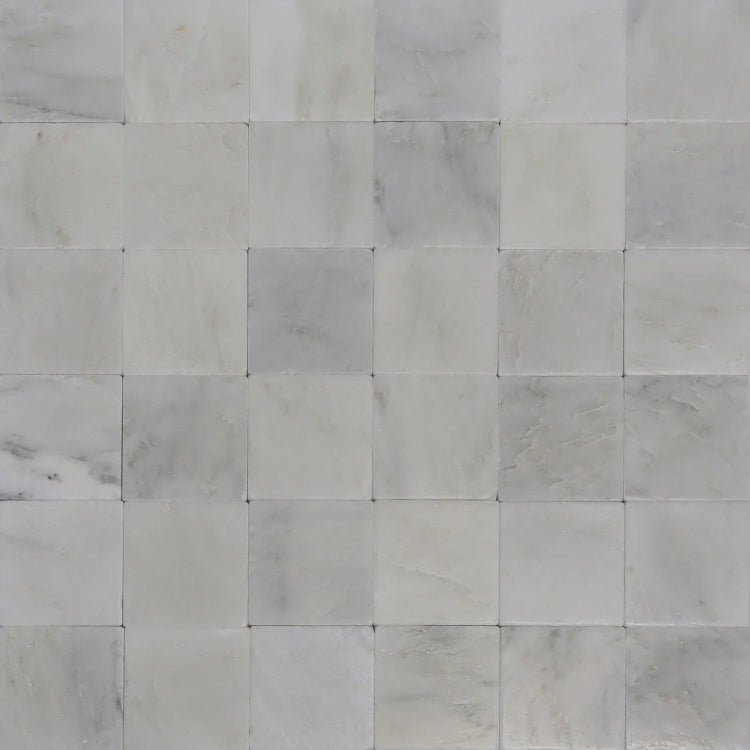 Pietra Collection in Perla Bianca Tumbled Marble Tile 4" x 4"