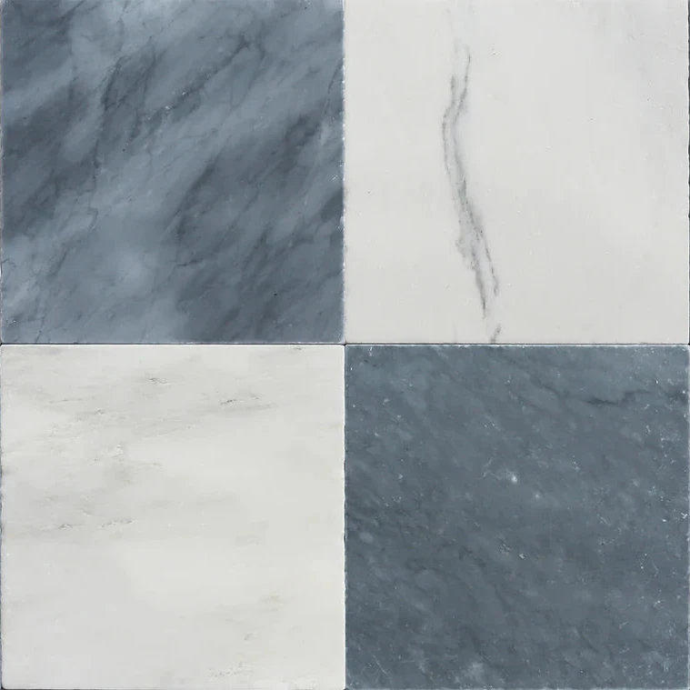 Pietra Collection in Perla Bianca Tumbled Marble Tile 12" x 12"
