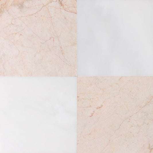 Checkerboard Rosa Aurora & Asian Statuary Polished Marble Tile