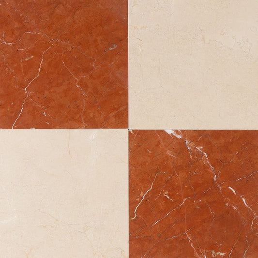 Checkerboard Rouge Bijou & Crema Marfil Polished Marble Tile