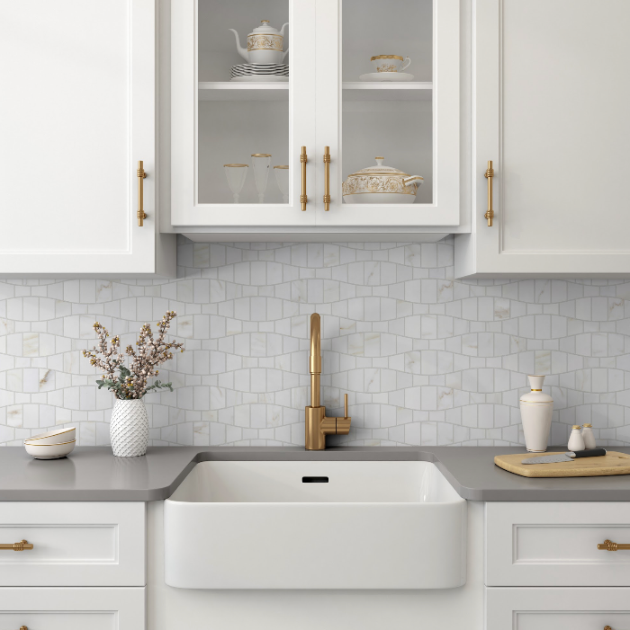 Waves Marble Mosaic in Calacatta Gold Polished