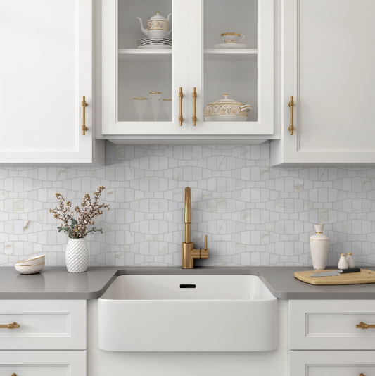 Waves Marble Mosaic in Calacatta Gold Polished