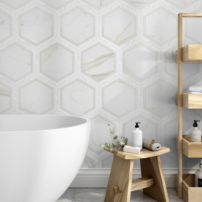 Laurel Hexagon-A Marble Mosaic