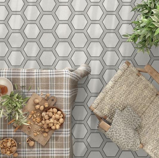 Banded Hexagon Marble Mosaic