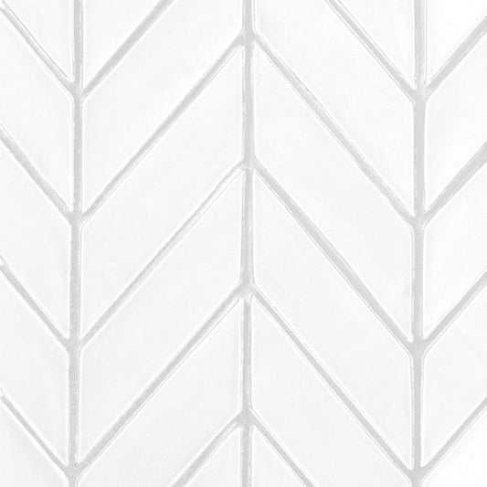 Snow White Glossy Chevron Ceramic Tile 2" x 6"