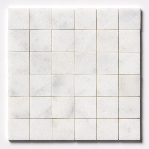 Snow White Honed Marble Mosaic Tile 2" x 2"