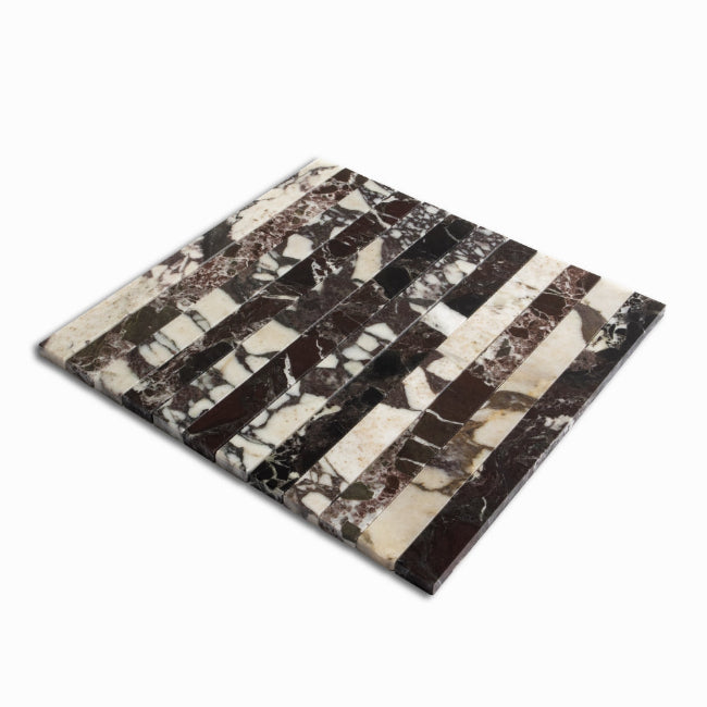 Strata Striped Marble Mosaic in Calacatta Viola & Rosso Levanto 1" x 12"