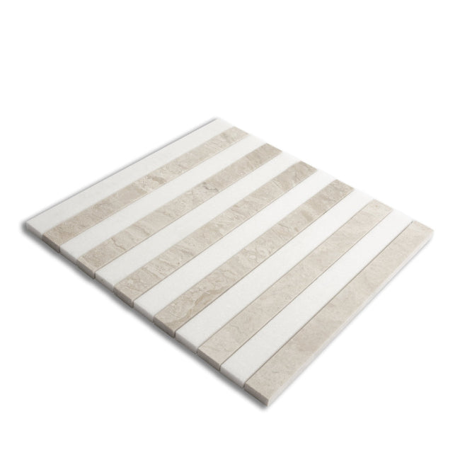 Strata Striped Marble Mosaic in Crema Rivetta & Thassos 1" x 12"