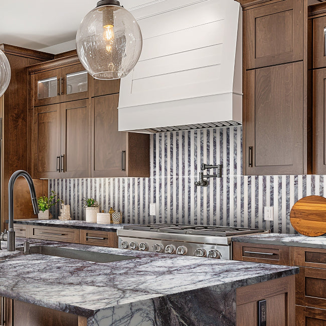 Strata Striped Marble Mosaic in Lilac & Thassos