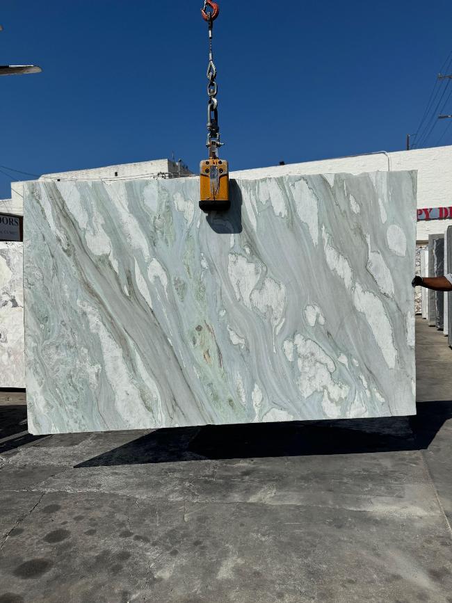 Tiffany Blue marble slab polished finish with green and blue hues, in stock Los Angeles slab yard