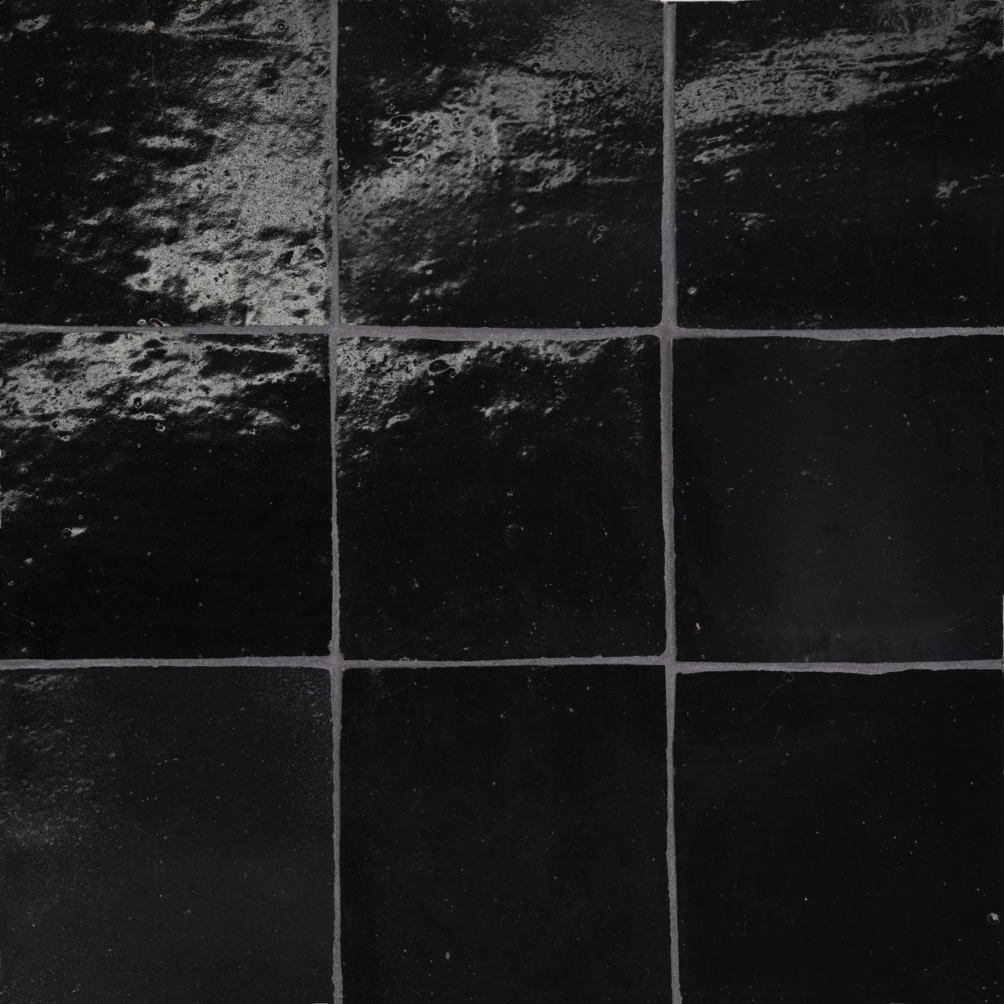 Tunis Zellige Tile Glossy in True Black 4" x 4"