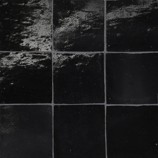Tunis Zellige Tile Glossy in True Black 4" x 4"