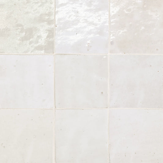 Tunis Zellige Tile Glossy in Bone 4" x 4"