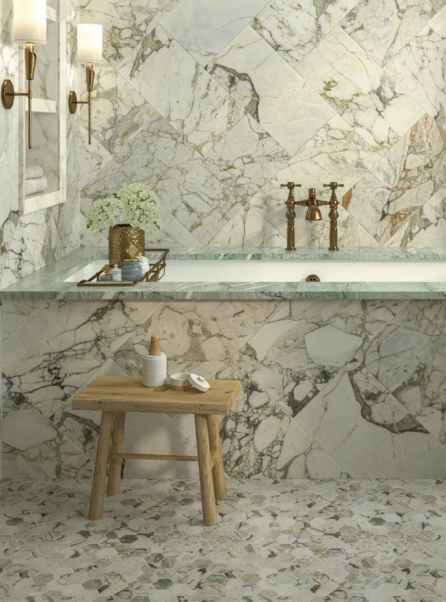 Artistic Tile Verde Reale Classico Marble Mosaic Honed Stone Hexagon 5.0cm