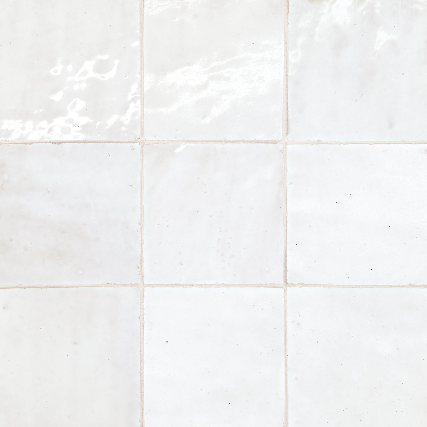 Tunis Zellige Tile Glossy in White 4" x 4"