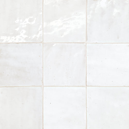 Tunis Zellige Tile Glossy in White 4" x 4"